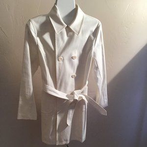 White Lightweight Trench Coat with Pink Stitching